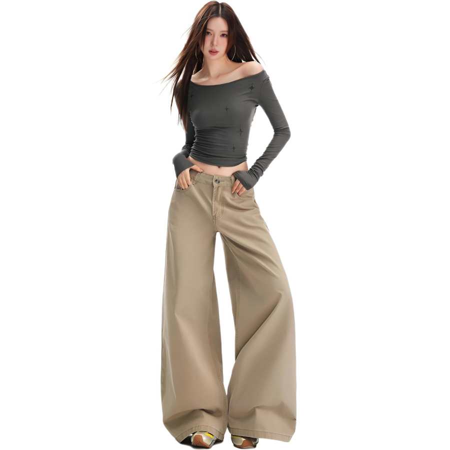 JBBCN Jeans Women's Khaki Pants Thin Wide Leg Pants