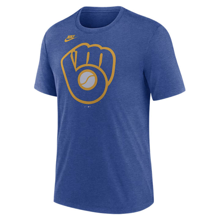 Nike Nike Milwaukee Brewers T Shirts Men's Blue Heather Crew Neck