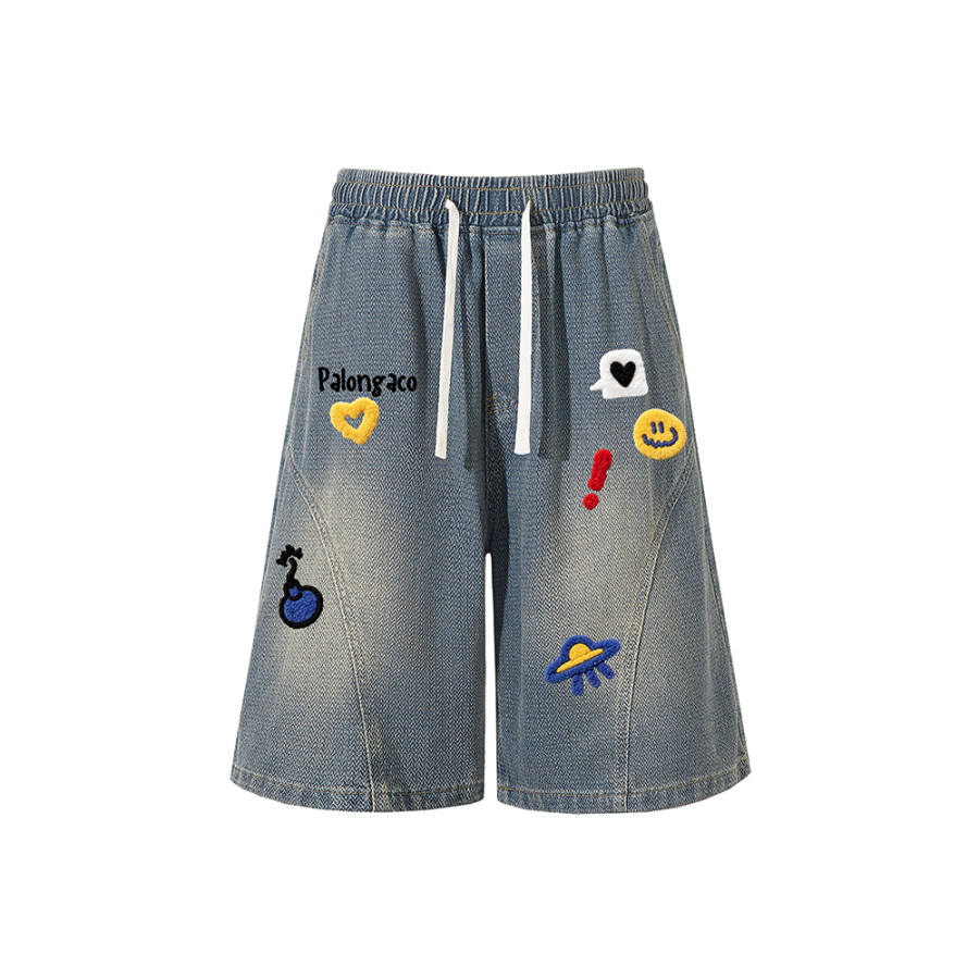 PAL ONGACO Denim Shorts Unisex Blue Moderate Straight Fit Pants