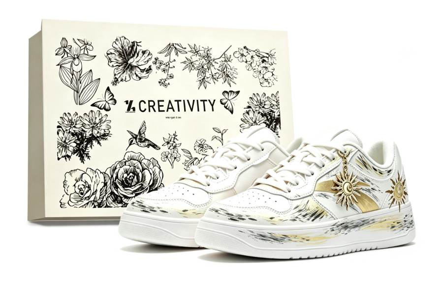 ANTA Easy Skateboard Shoes Unisex Low Top White Gold