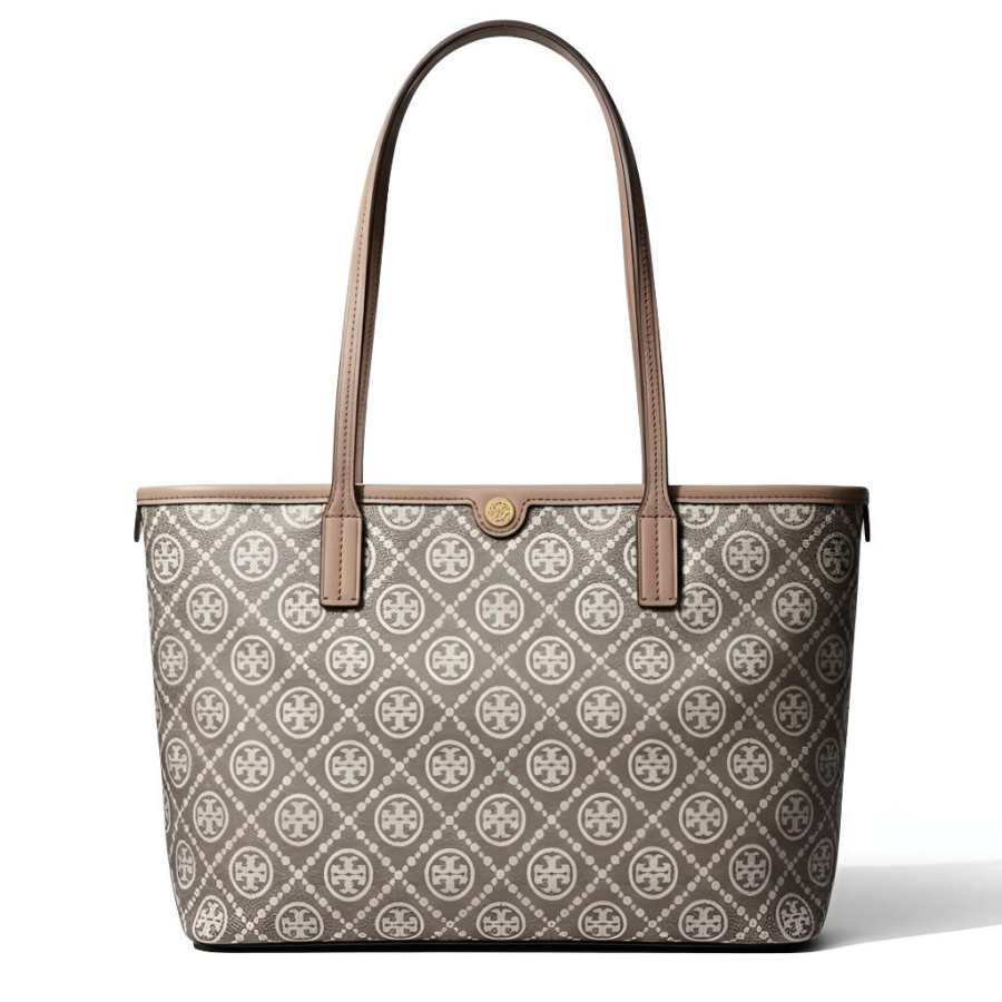 TORY BURCH T Monogram Cotton With PU Tote Bag, Shoulder Bag Small Women's Charcoal Black