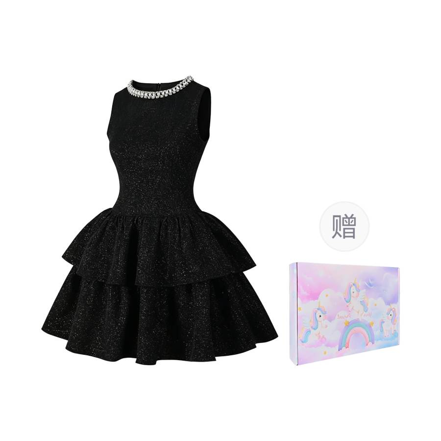 MostwantedLab Sleeveless Dresses Women's Crew Neck Moderate Short Puffy Skirt