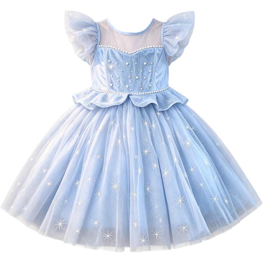 Disney Kids Dresses Crew Neck Thin Midi Dress Non Stretch