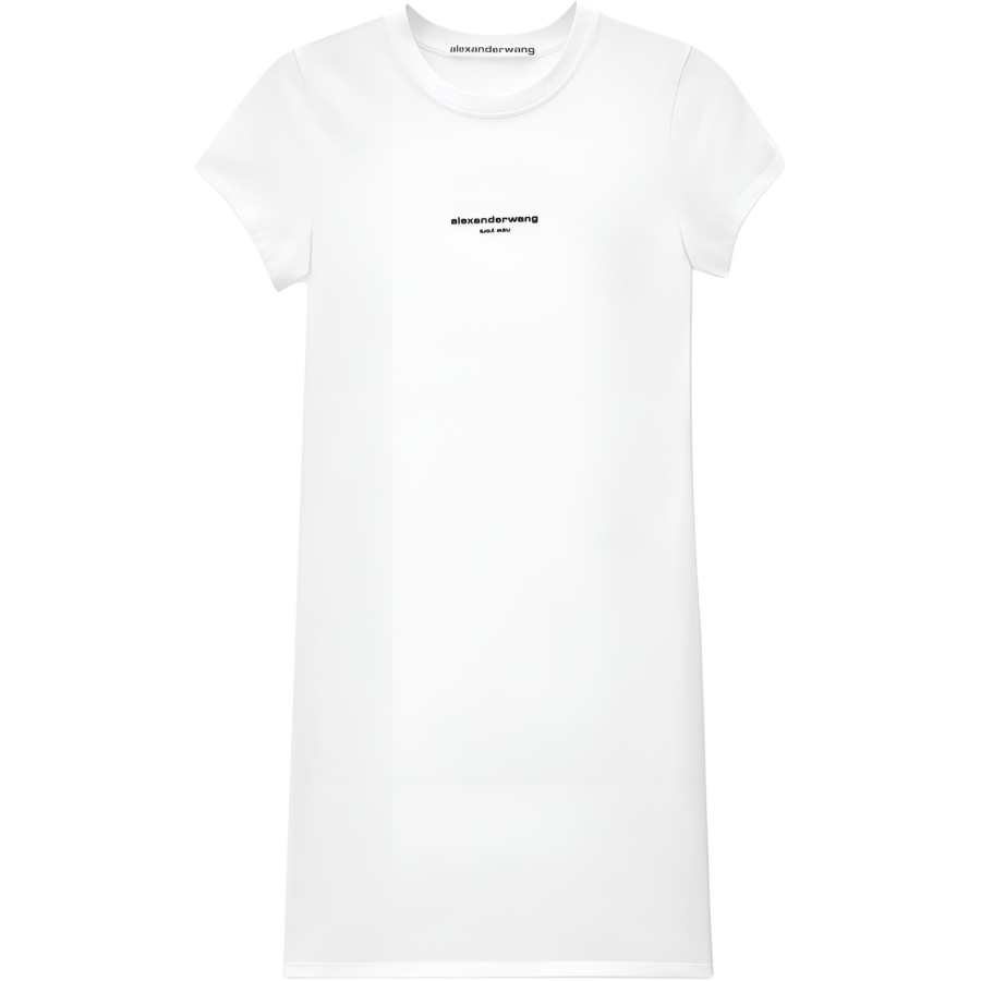 Alexander Wang Short Sleeved Dresses Women's White Crew Neck Moderate Short Skirt