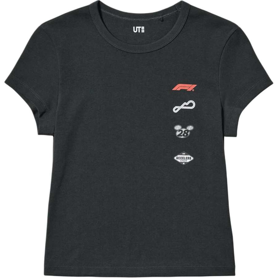 UNIQLO X Formula 1 T Shirts Women's Black Crew Neck Moderate