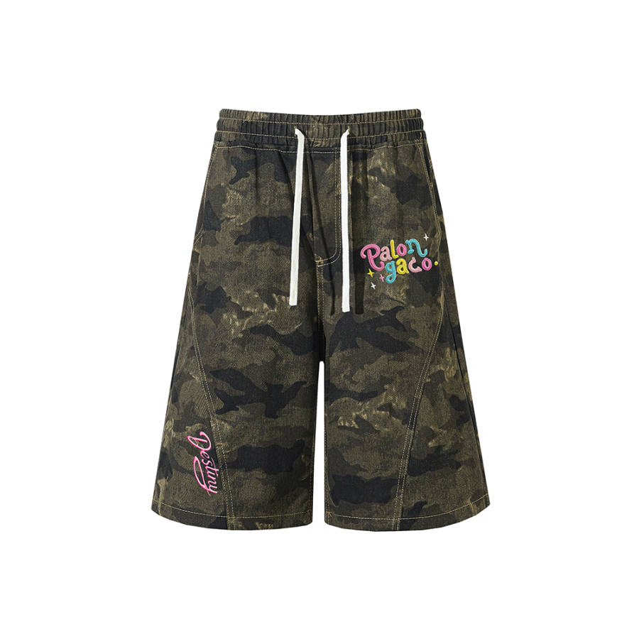 PAL ONGACO Denim Shorts Unisex Camouflage Moderate Straight Fit Pants