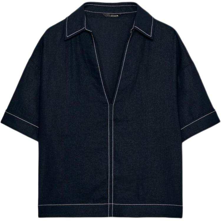 ZARA Shirts Women's Sea Blue V Neck