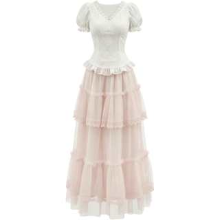 CHARM GLOW Two Piece Skirt Sets Women's V Neck Moderate Long Skirt