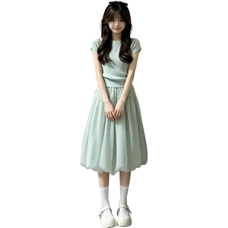 JBBCN Two Piece Skirt Sets Women's Crew Neck Thin Midi Skirt