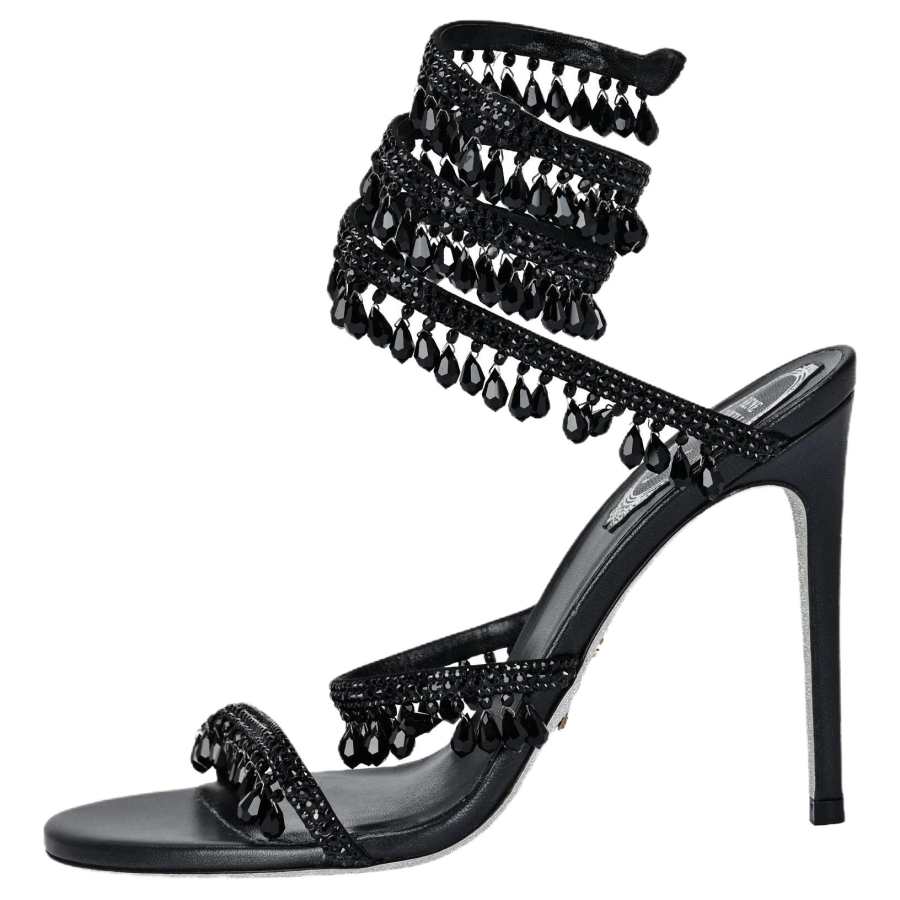 RENE CAOVILLA Chandelier Rhinestone Slim Heel High Heels 12cm Women's Black