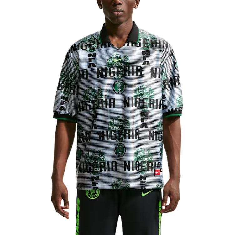 Nike Nike Nigeria National Team Soccer Jerseys Men's White/Black/Pine Green/Electric Glow Green V Neck Moderate