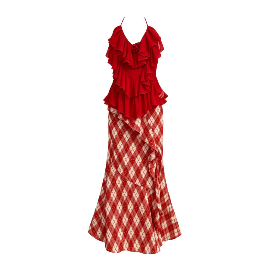 TUSHIFEI Two Piece Skirt Sets Women's Halter Thin Long Skirt