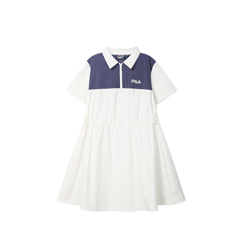 FILA ORIGINALE Short Sleeved Dresses Women's Cloud White Lapel Moderate Midi Skirt Other