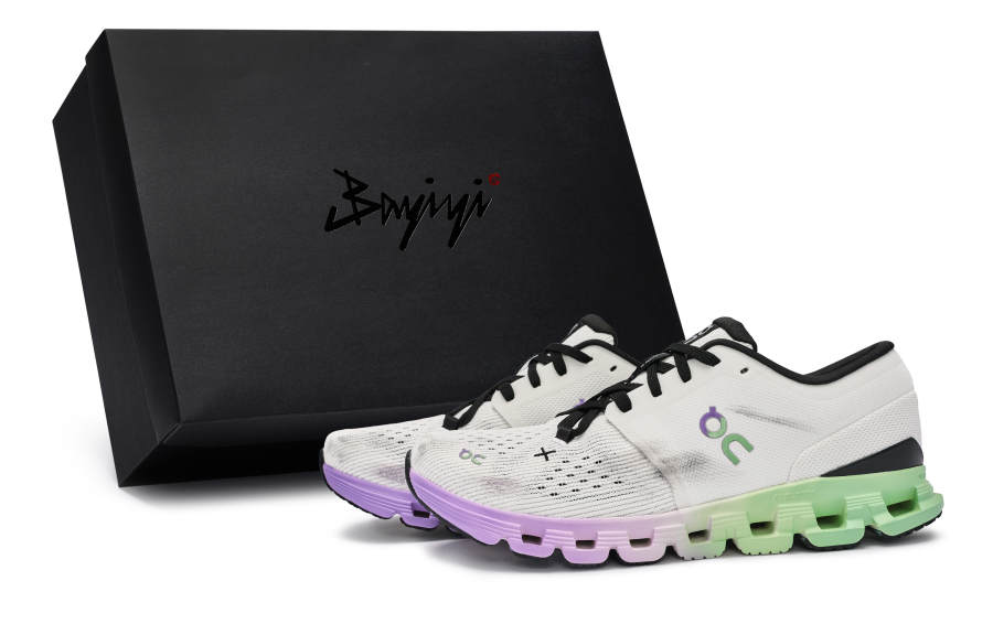 On Cloud X4 Running Shoes Women's Low Top Black/White/Purple/Green