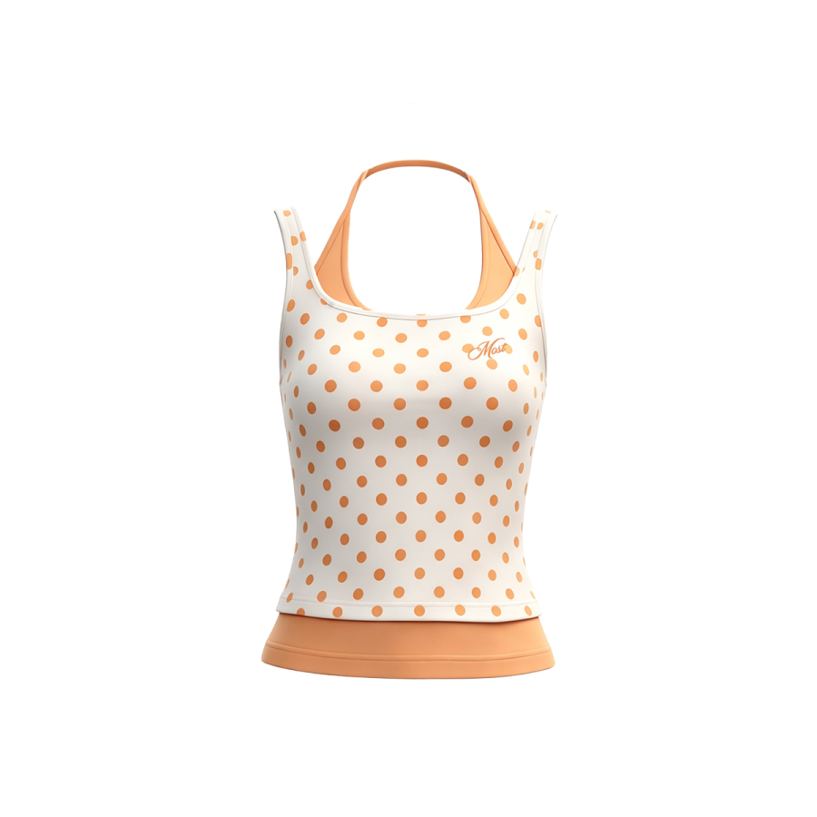 MostwantedLab Tank Tops Women's Orange Dots Halter Moderate Nipped In Waist