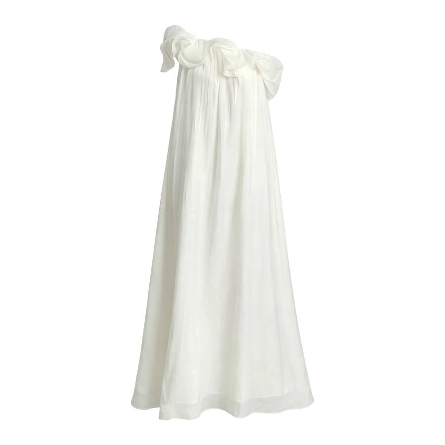CPAURA Sleeveless Dresses Women's White Asymmetrical Collar Moderate Long Skirt A Line Skirt