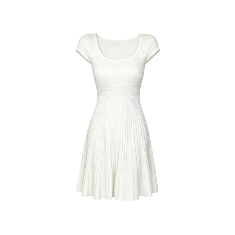 TUSHIFEI Short Sleeved Dresses Women's White Moderate Midi Dress A Line Skirt