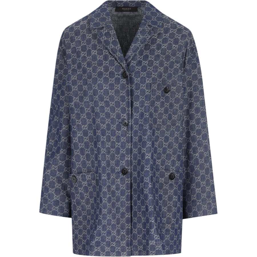 GUCCI Jackets Women's Blue Cuban Collar Moderate Straight Fit