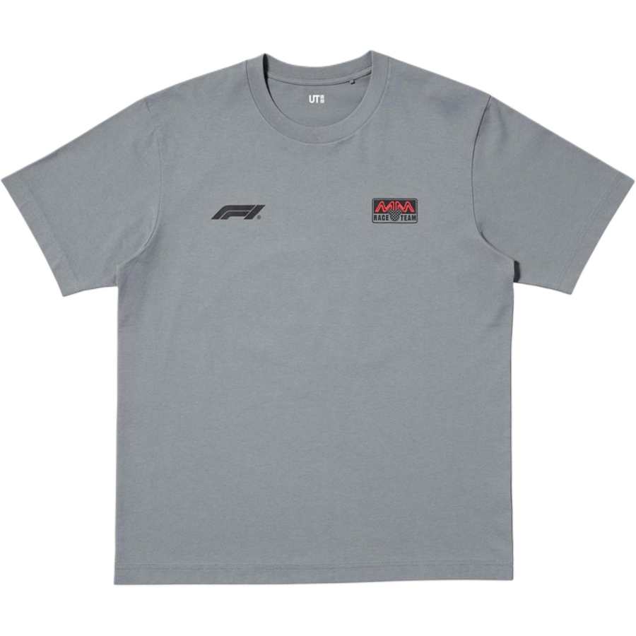UNIQLO X Formula 1 T Shirts Unisex Lead Gray Crew Neck Moderate