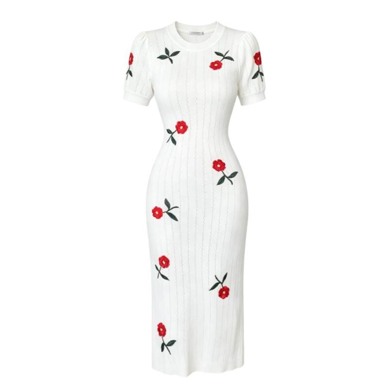 CPAURA Short Sleeved Dresses Women's Crew Neck Moderate Long Skirt A Line Skirt