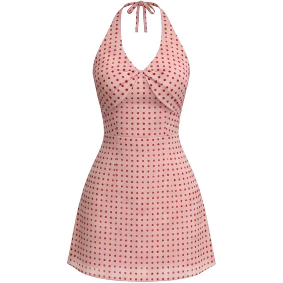 CHARM GLOW Sleeveless Dresses Women's Red Halter Thin Short Skirt A Line Skirt
