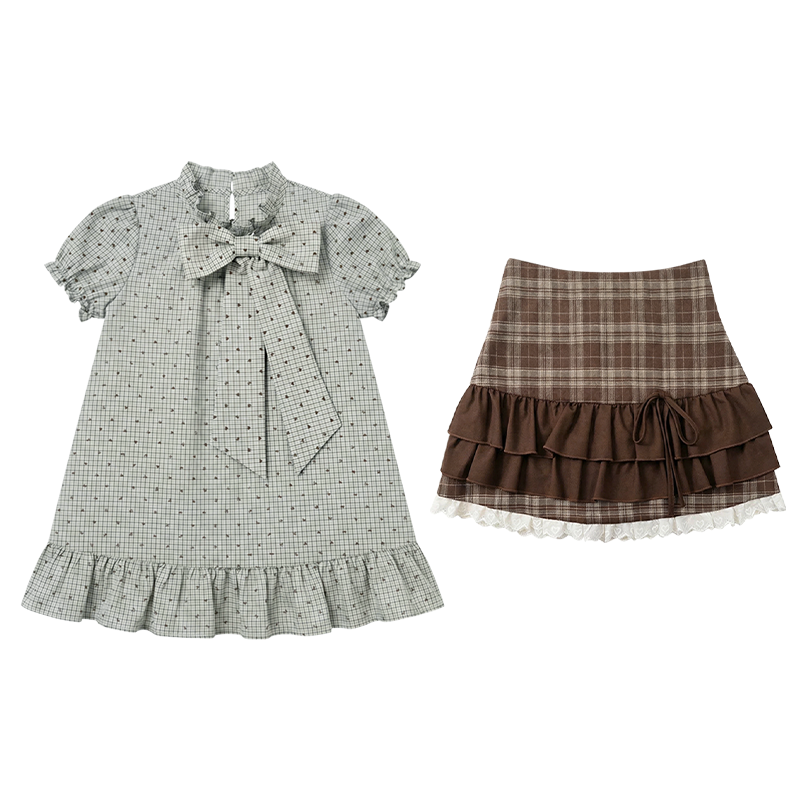 FABRIC PIG Two Piece Skirt Sets Women's Stand Collar Thin Short Skirt