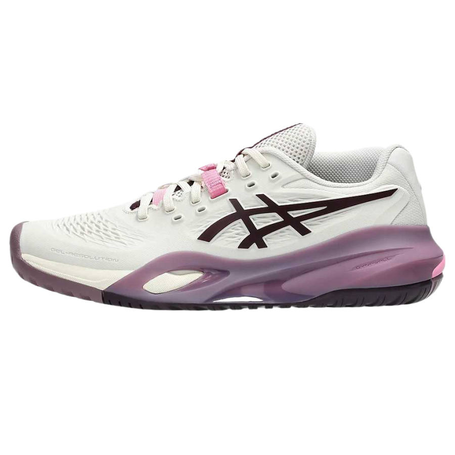 ASICS GEL RESOLUTION X Tennis Shoes Women's Low Top Soft Oatmeal/Dark Eggplant