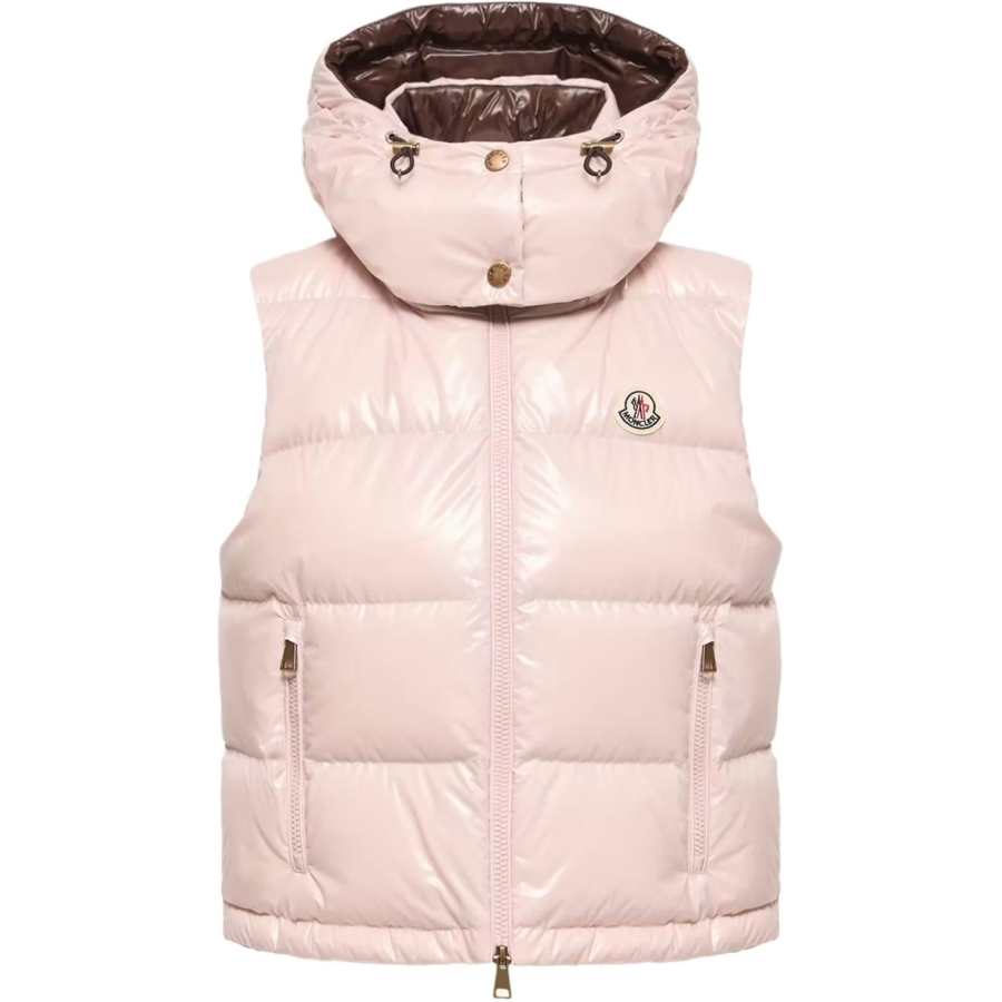 Moncler Down Vests Women's Pink Hooded Detachable Moderate