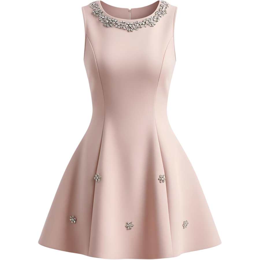 CHARM GLOW Sleeveless Dresses Women's Pink Crew Neck Moderate Short Skirt Other