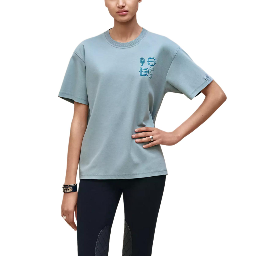 HERMES T Shirts Women's Sea Blue Crew Neck Moderate Other