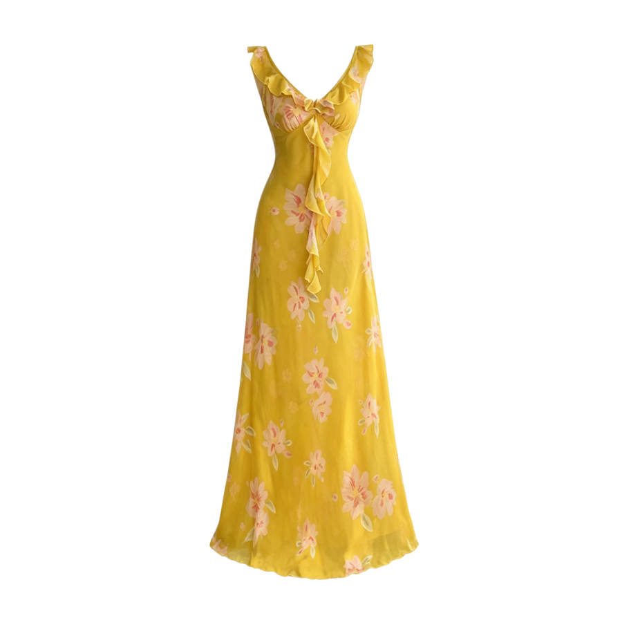 TUSHIFEI Slip Dresses Women's Ginger Yellow Thin Long Skirt A Line Skirt