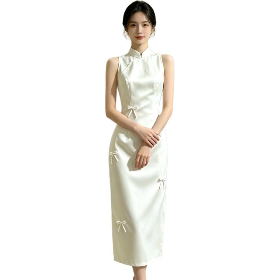 JBBCN Sleeveless Dresses Women's Mid Length Stand Collar Thin Midi Skirt Bodycon Skirt