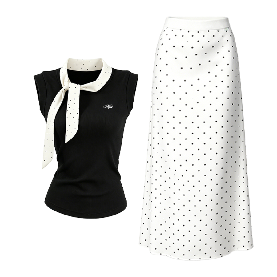 MostwantedLab Two Piece Skirt Sets Women's Crew Neck Thin Long Skirt