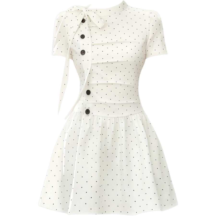 JBBCN Short Sleeved Dresses Women's White Crew Neck Thin Short Skirt A Line Skirt