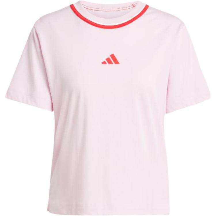 Adidas Adidas T Shirts Women's Transparent Pink Crew Neck Moderate Straight Fit