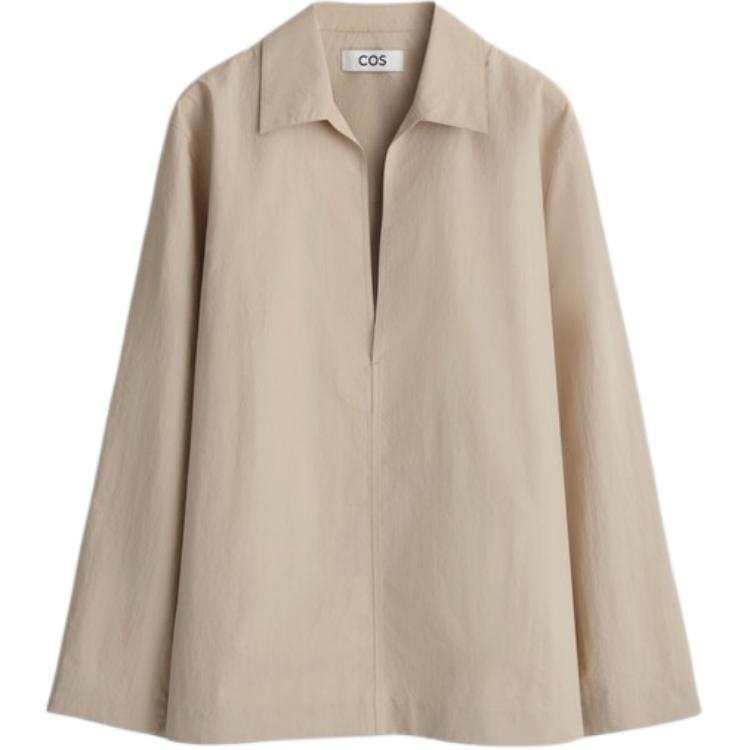 COS Shirts Men's Beige V Neck Moderate Straight Fit