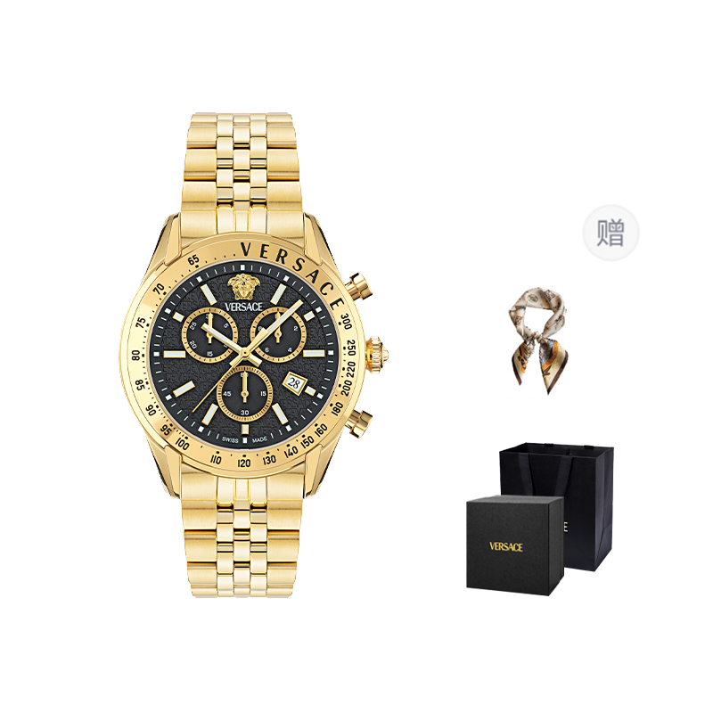 VERSACE Wrist Watches Quartz Movement Stainless Steel Watchband White Dial Men's Watches Box Limited Edition+Silk Scarf