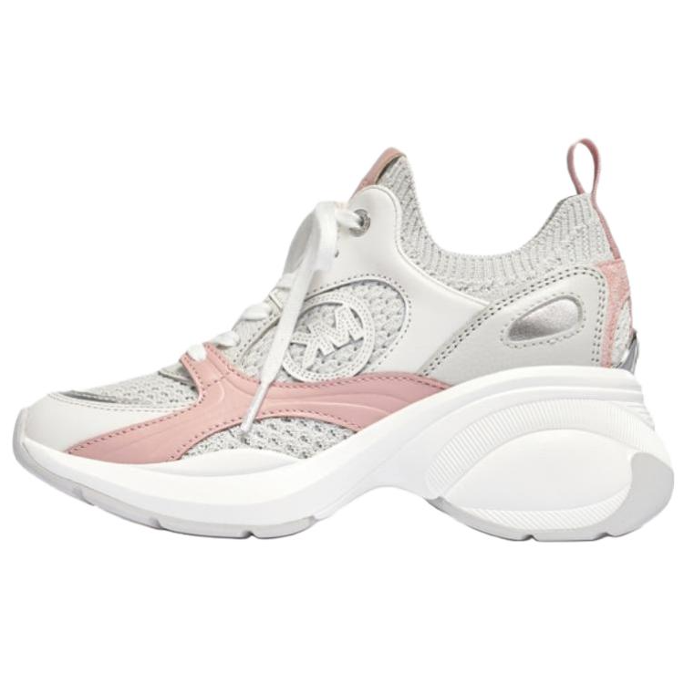 MICHAEL KORS Zuma Cow Leather Low top Chunky Sneakers 6CM Women's Light Gray & Rose Pink