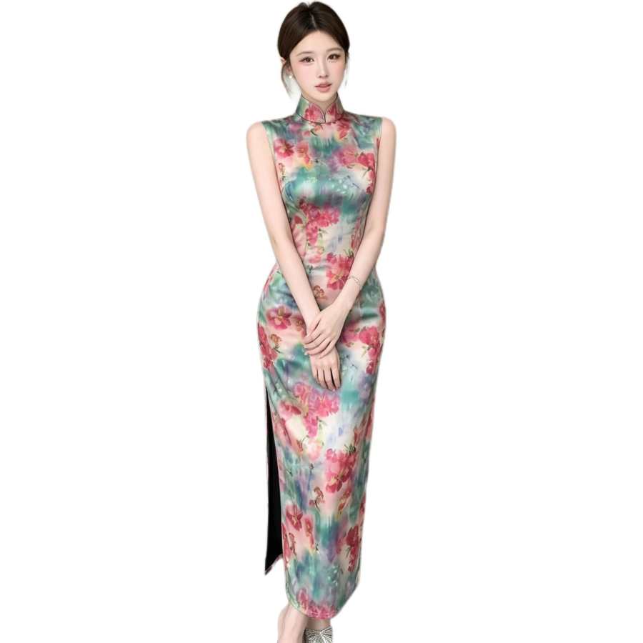 JBBCN Sleeveless Dresses Women's Sleeveless Cheongsam Collar Thin Long Skirt Bodycon Skirt