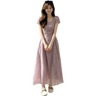 JBBCN Short Sleeved Dresses Women's Purple Square Collar Thin Long Skirt A Line Skirt