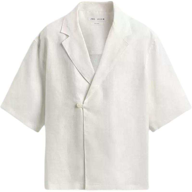 ZARA Shirts Men's White V Neck Moderate Straight Fit