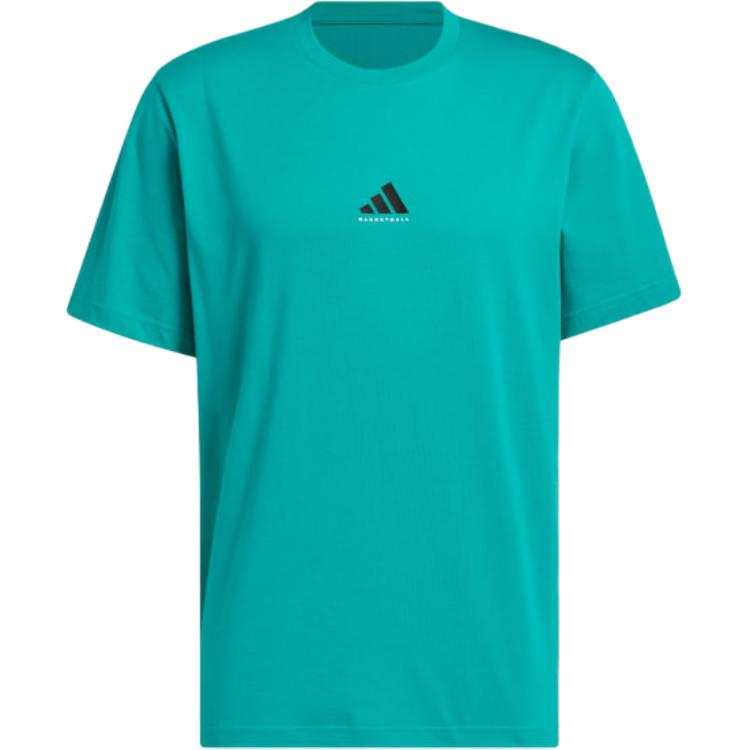 Adidas Adidas T Shirts Men's Pure Blue Green/Black Crew Neck Moderate Straight Fit