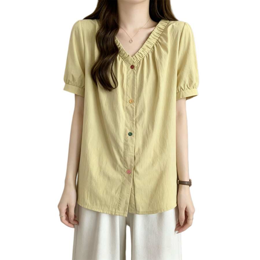 Sugarfunk Shirts Women's V Neck Thin Straight Fit