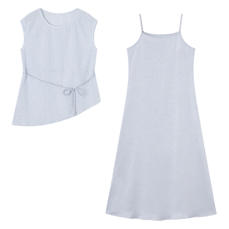 XIANGYING Two Piece Skirt Sets Women's Crew Neck Thin Long Skirt