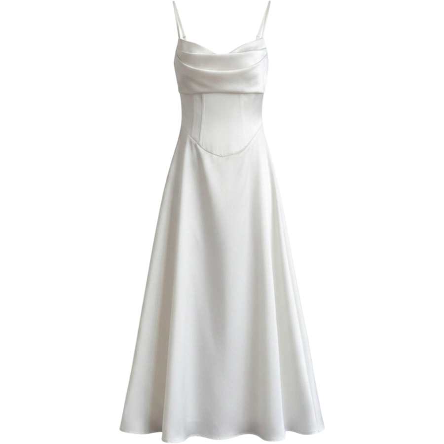 CHARM GLOW Slip Dresses Women's White Moderate Long Skirt Bodycon Skirt