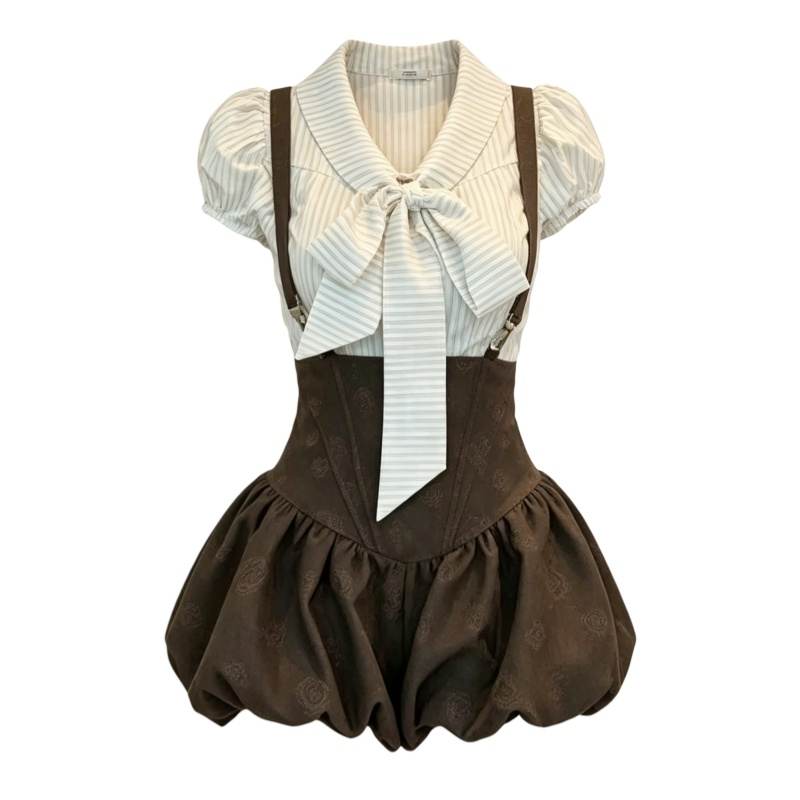 CPAURA Two Piece Skirt Sets Women's Polo Collar Moderate Short Skirt