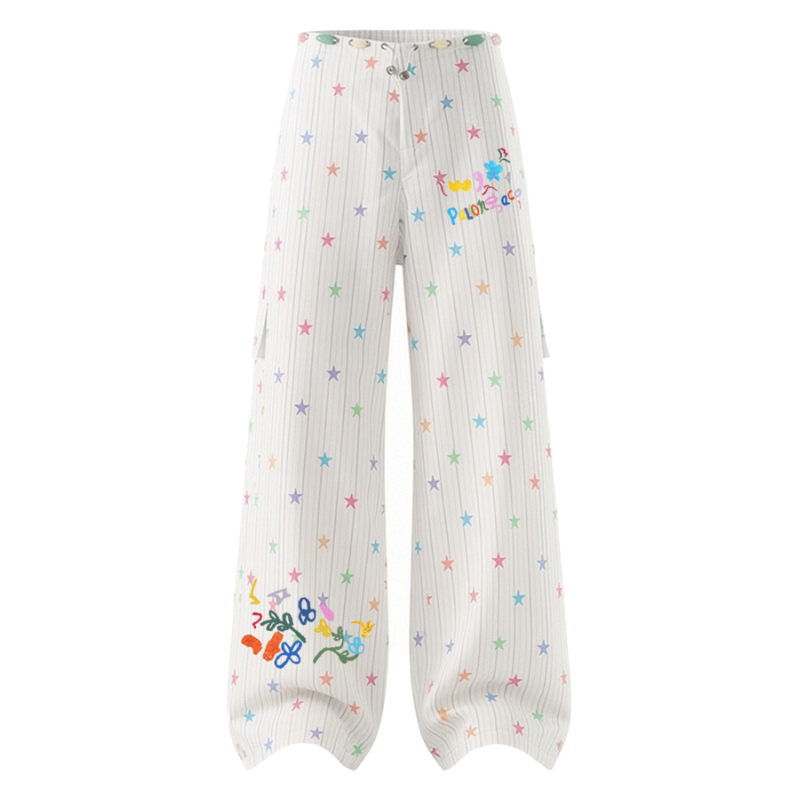PAL ONGACO Casual Pants Unisex White Moderate Wide Leg Pants