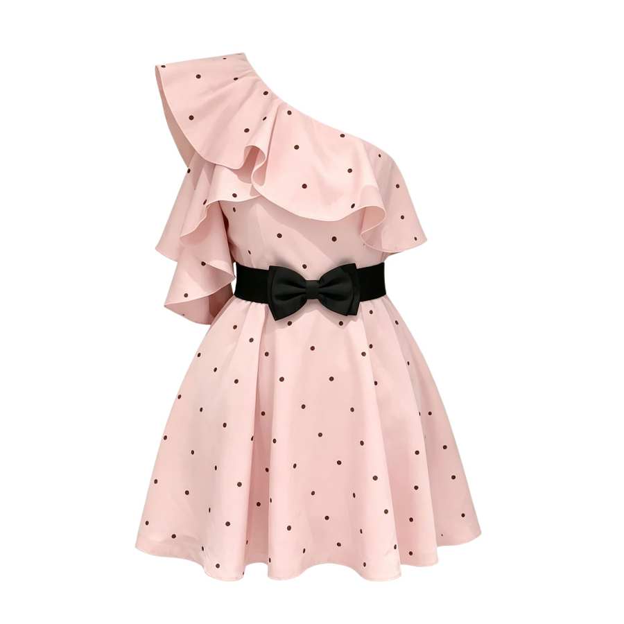 Sugarfunk Sleeveless Dresses Women's Pink Asymmetrical Collar Thin Short Skirt A Line Skirt