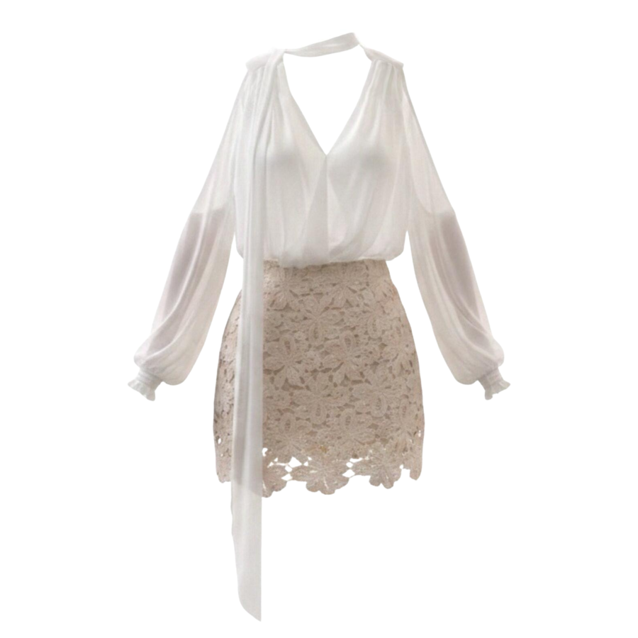 FINDSME GAGA Two Piece Skirt Sets Women's V Neck Thin Short Skirt