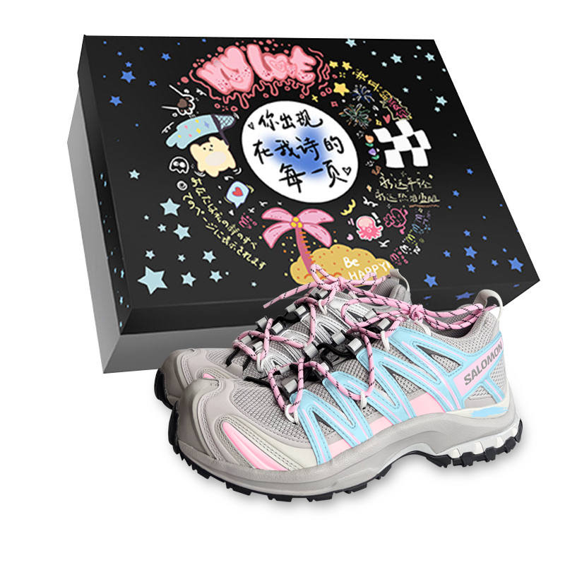 SALOMON XA PRO 3D Running Shoes Unisex Low Top Gray/Pink/Blue